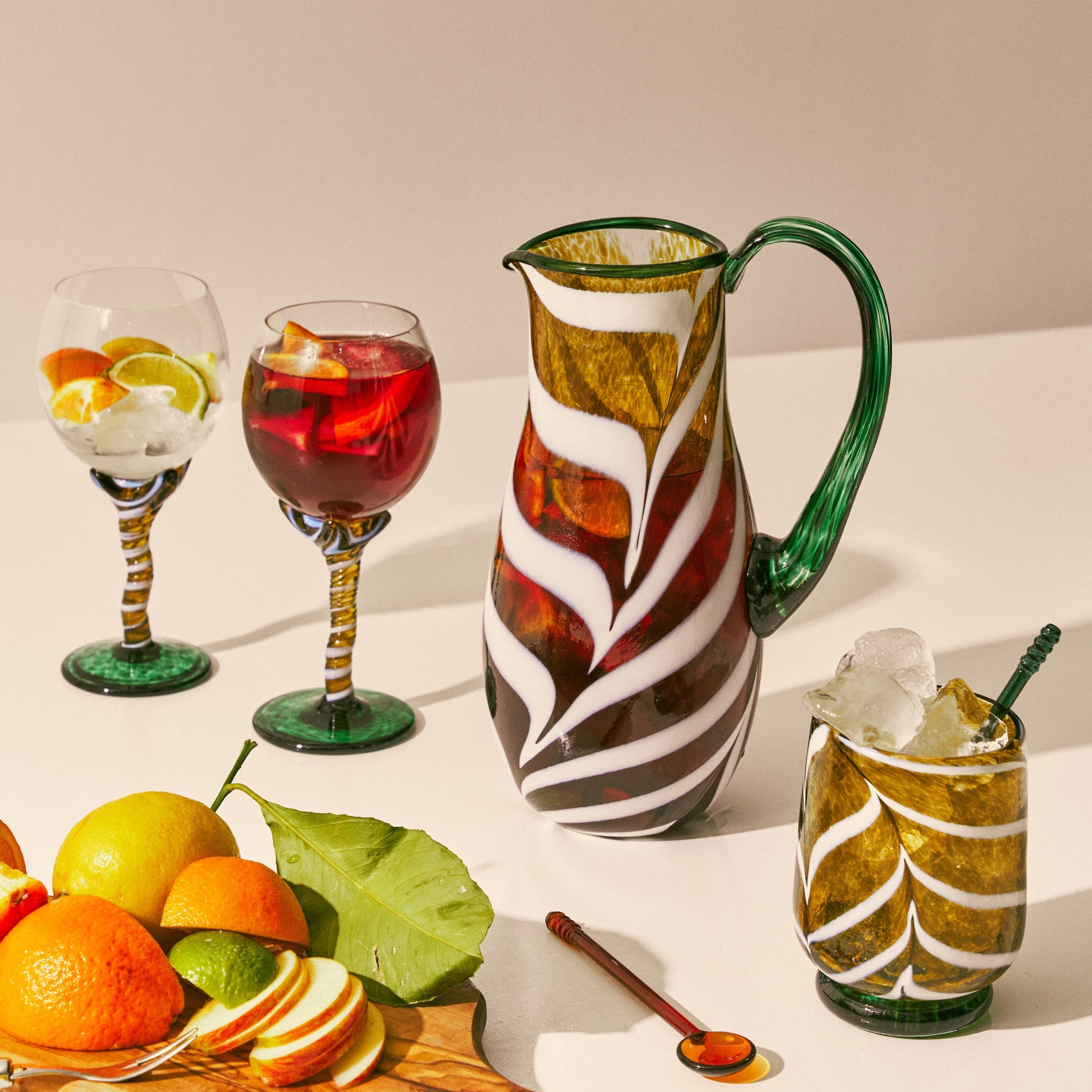 Tortoise & White Swirl Glass Pitcher