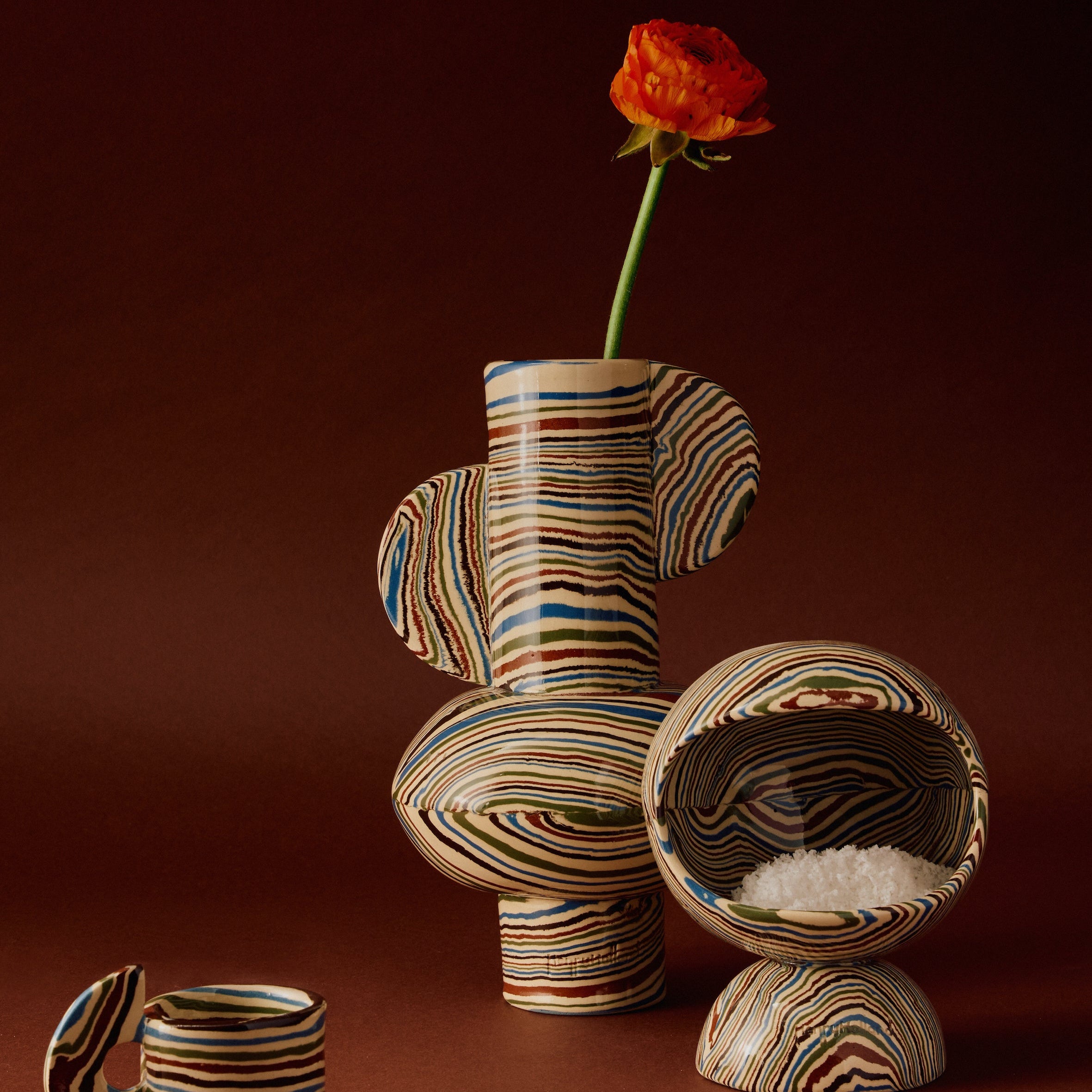 Five Multi-Colour Marble Marble Salt Pig