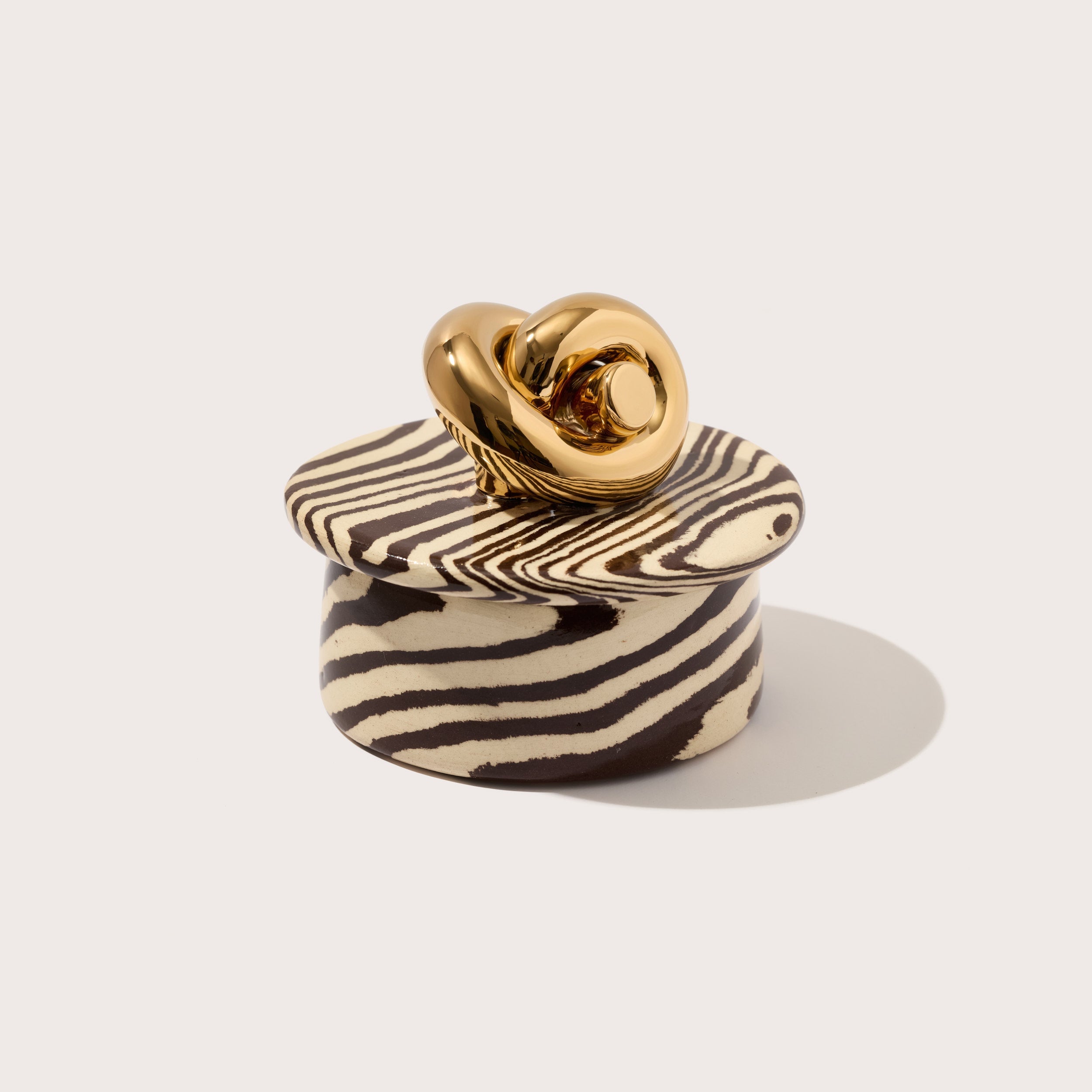 Brown & White Marble Small Round Knot Jewellery and Trinket Box