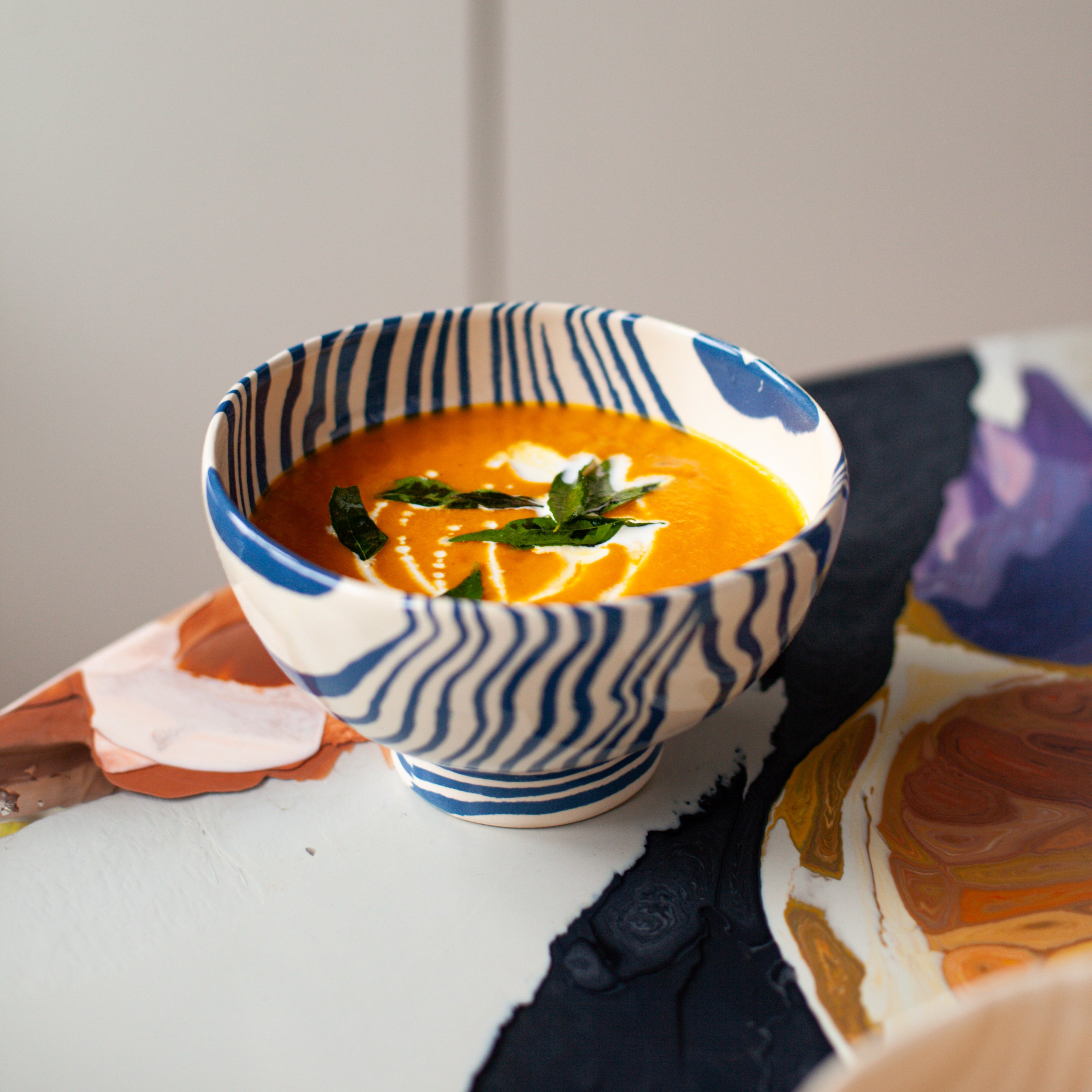 Blue & White Marble Soup Bowl