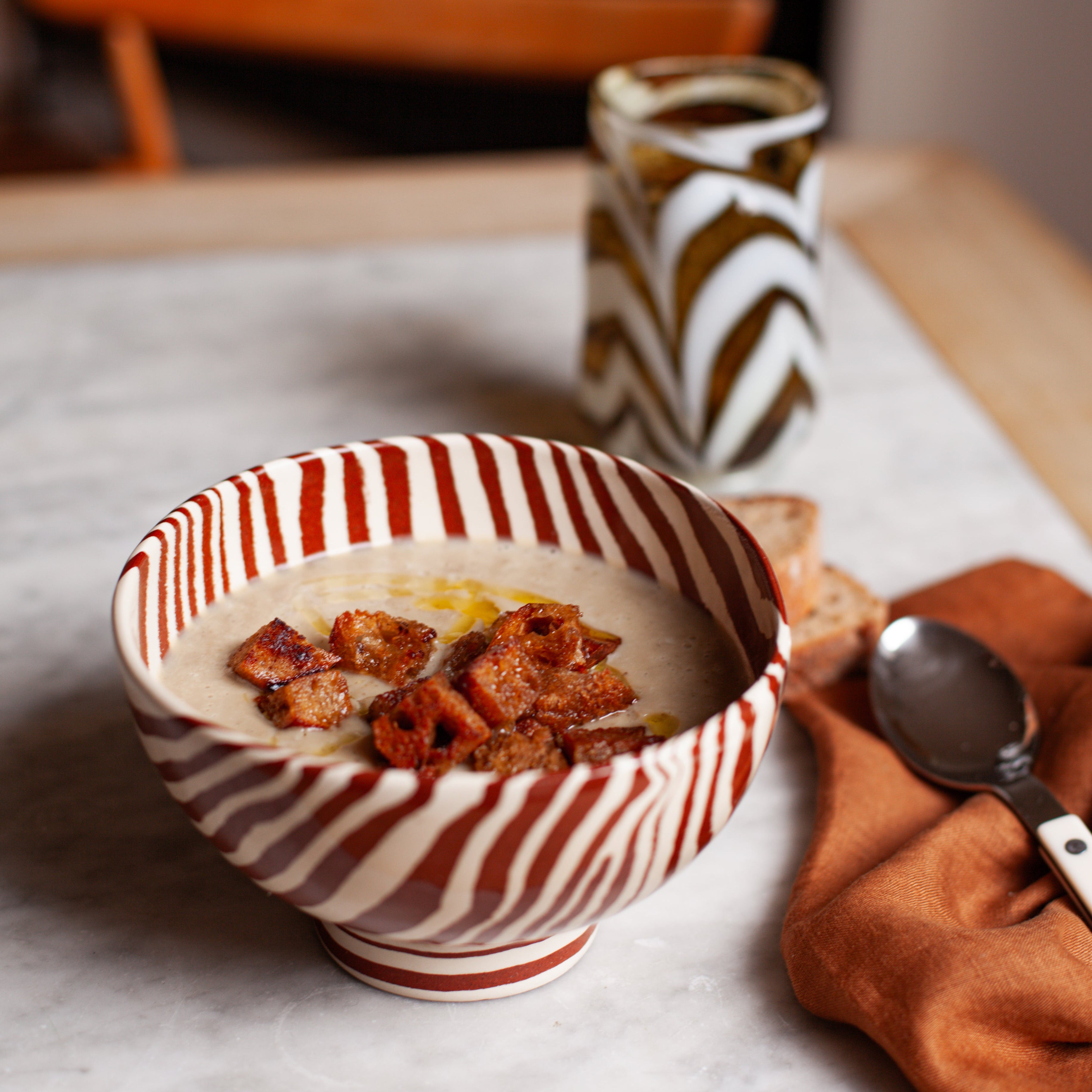 Terracotta & White Marble Soup Bowl