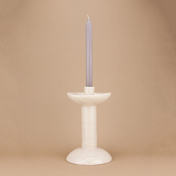 Pink & White Tall Single Stem  "Dumbbell" Candle Holder
