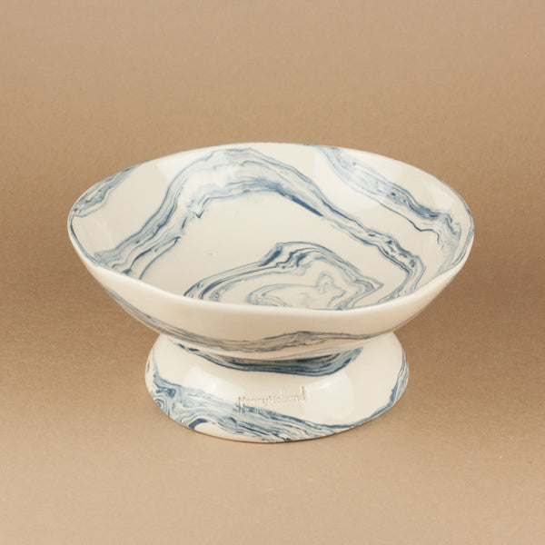 Blue & White Medium Shorty Swirl Chalice Bowl