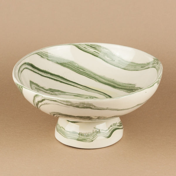 Green & White Extra Large Shorty Swirl Chalice Bowl