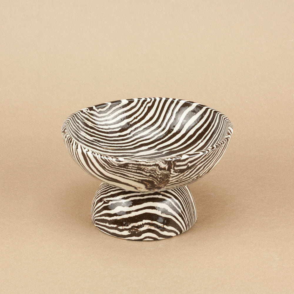 Brown & White Small Marble Shorty Chalice Bowl