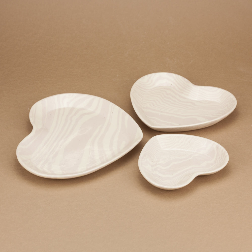 Set of 3 Pink and White Heart plates