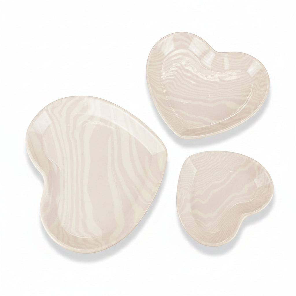 Set of 3 Pink and White Heart plates