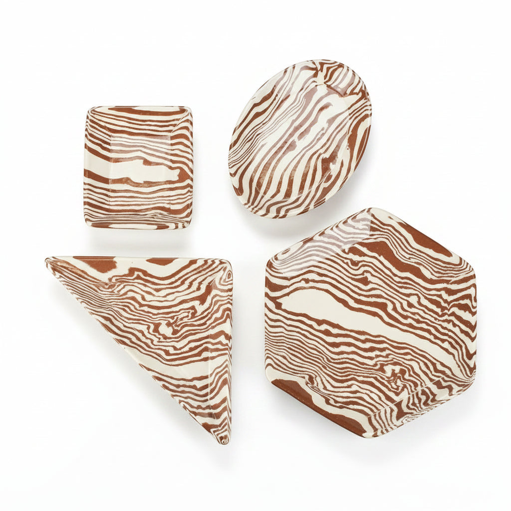 Mix Set of 4 Terracotta & White Marble Tapas Plate