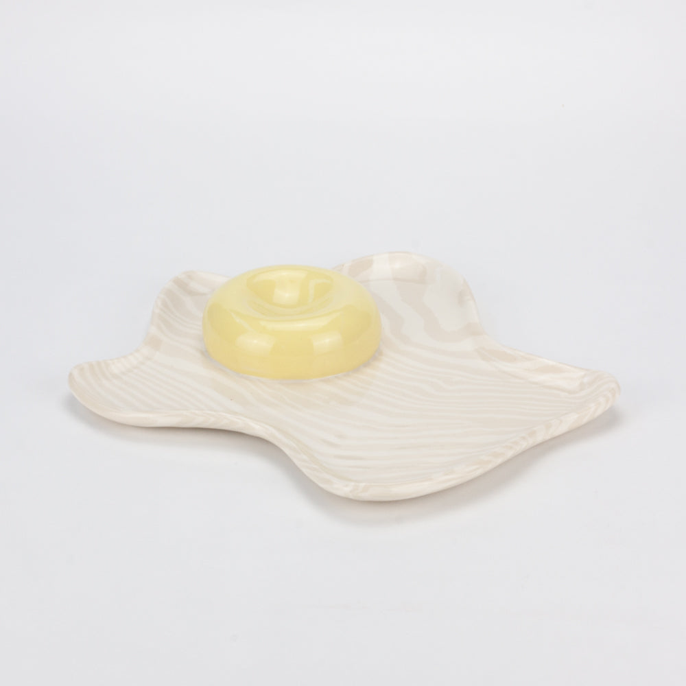 Yellow & White Marble Egg Cup Plate