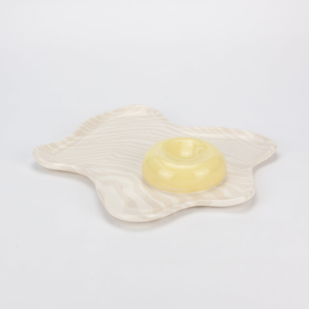 Yellow & White Marble Egg Cup Plate
