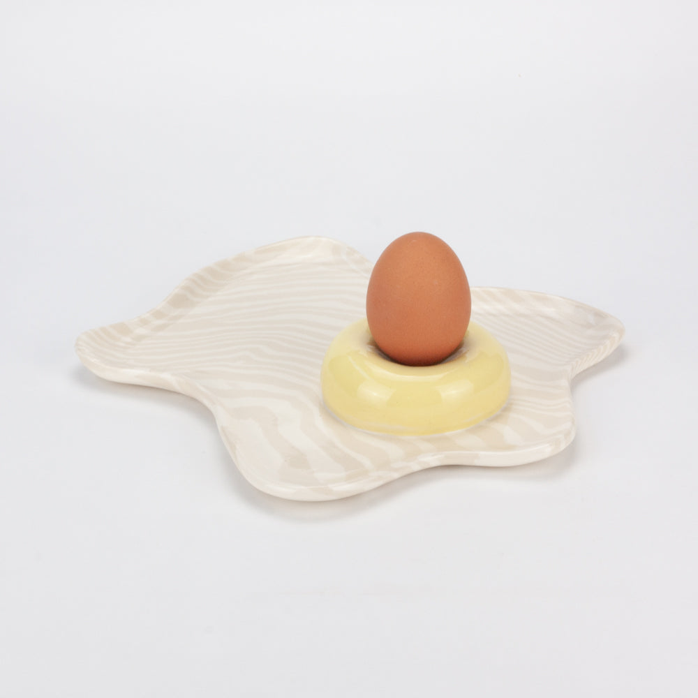 Yellow & White Marble Egg Cup Plate