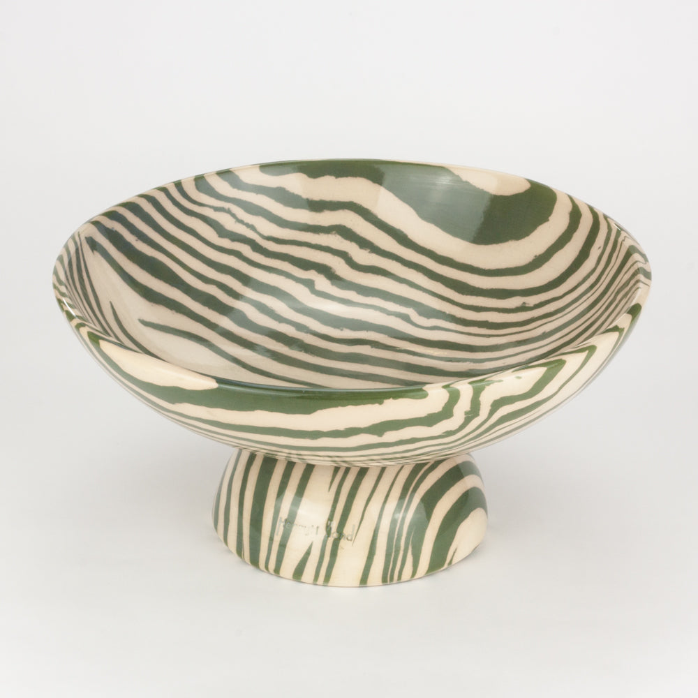 Green & White Medium Marble Shorty Chalice Bowl