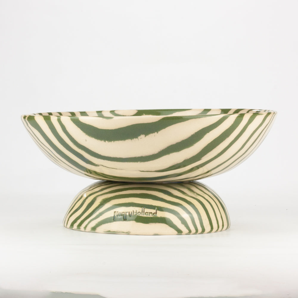 Green & White Medium Marble Shorty Chalice Bowl