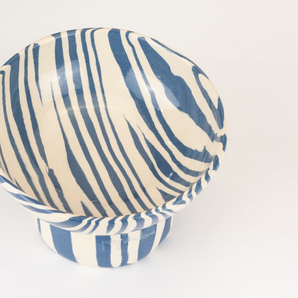 Blue & White Small Marble Shorty Chalice Bowl