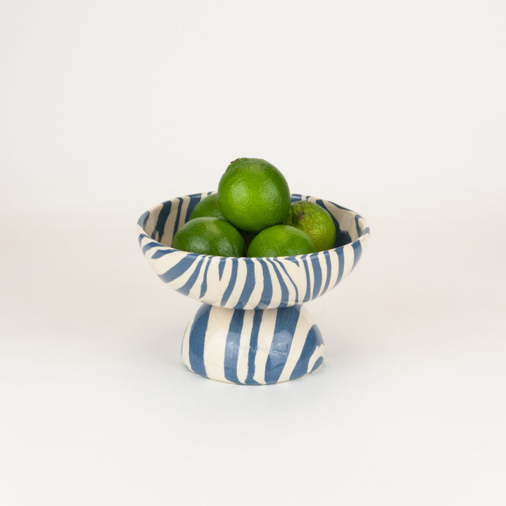 Blue & White Small Marble Shorty Chalice Bowl