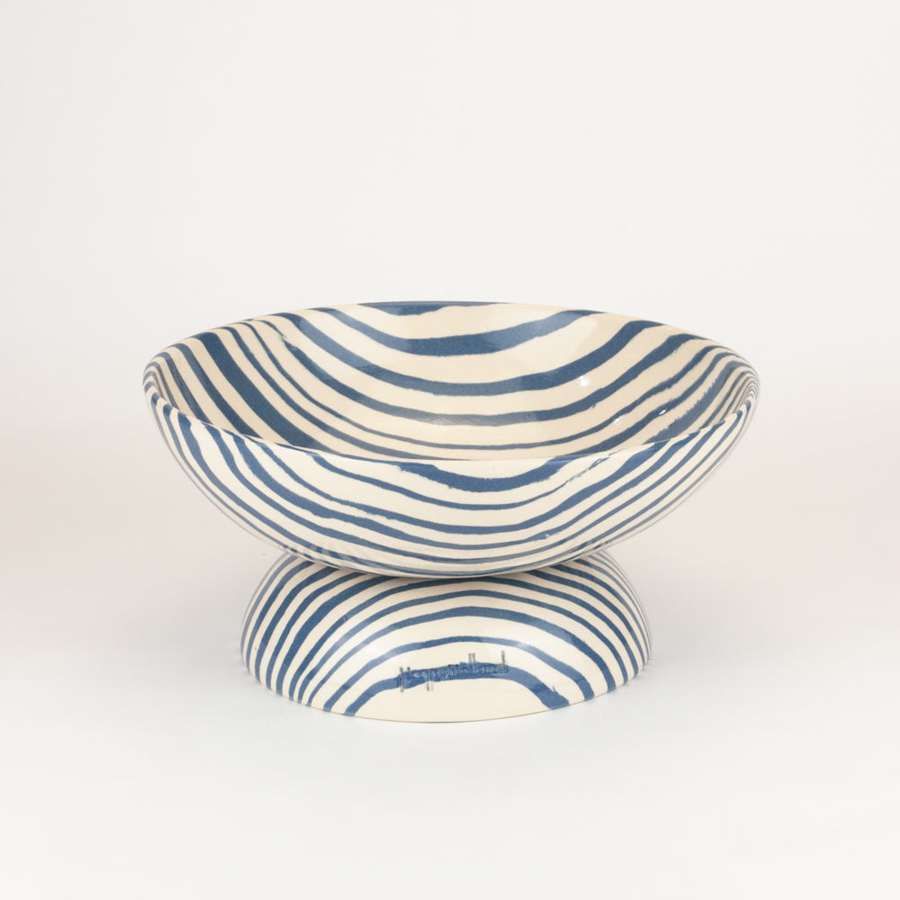 Blue & White Medium Marble Shorty Chalice Bowl