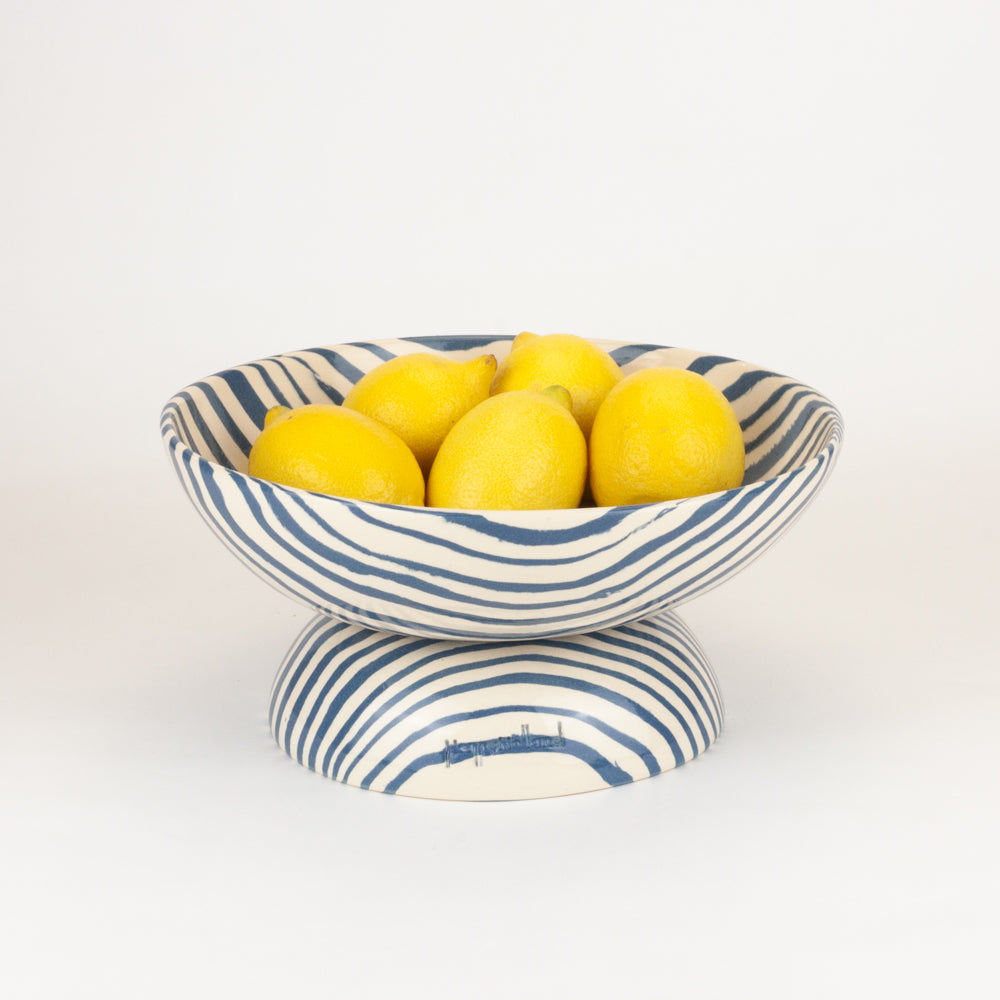 Blue & White Medium Marble Shorty Chalice Bowl