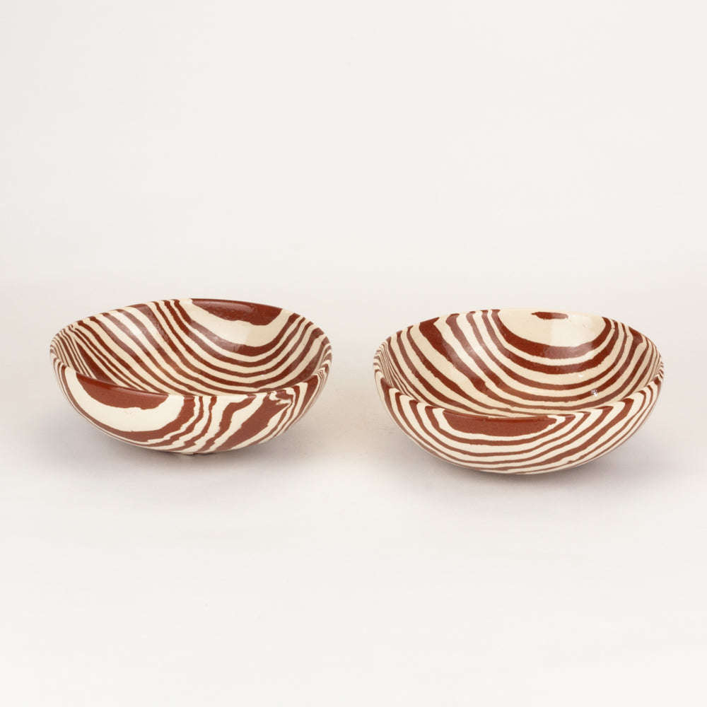 Set of 2 Terracotta & White Marble Small Bowls