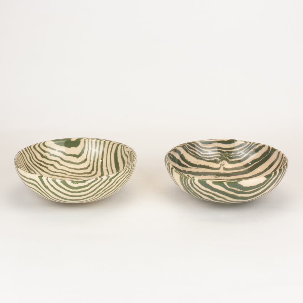 Set of 2 Green & White Marble Small Bowls