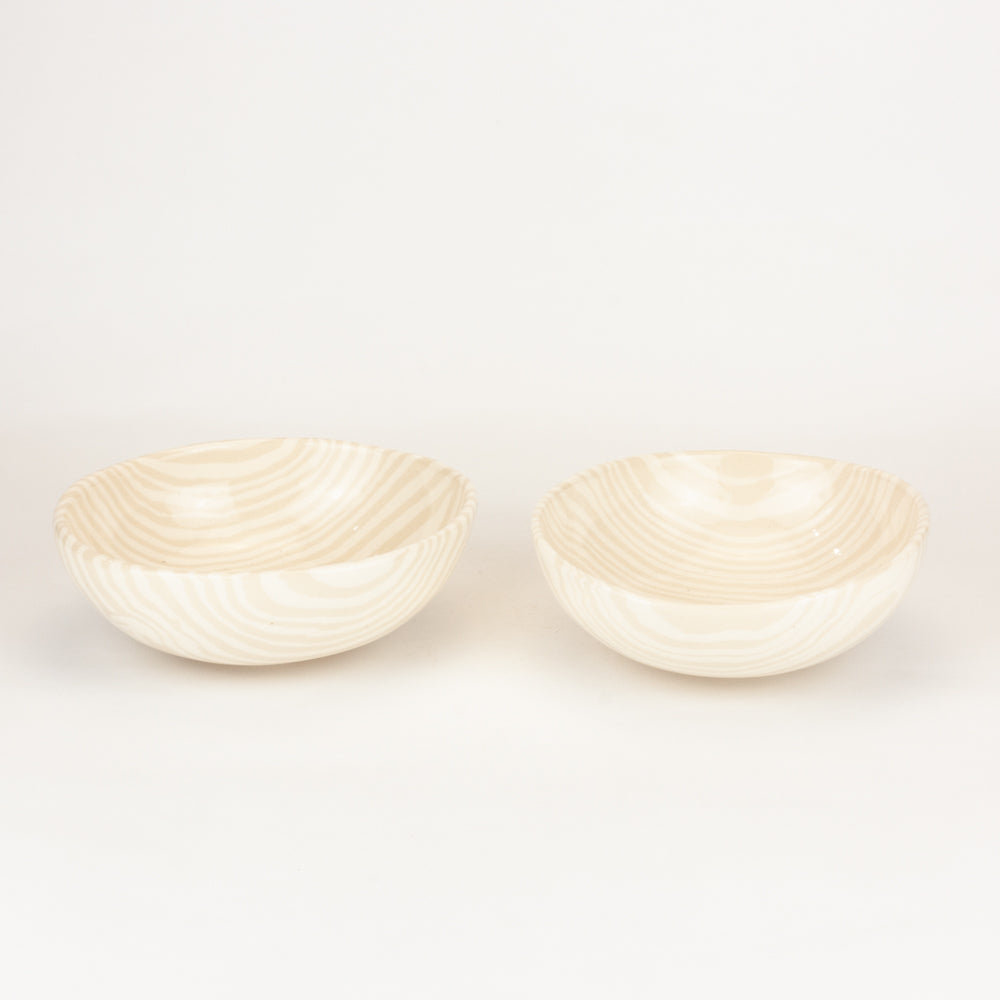 Set of 2 Oatmeal & White Marble Small Bowls