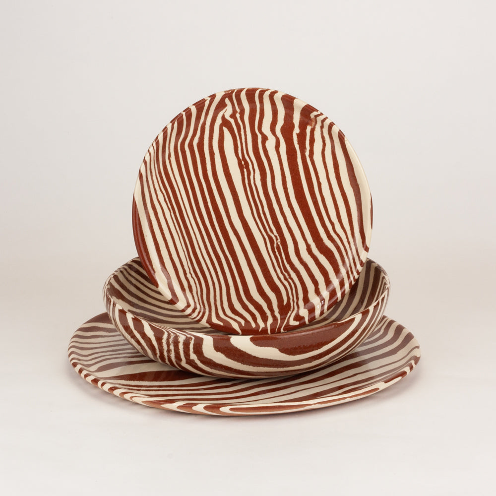 3 Piece Terracotta & White Marble Dinner Set