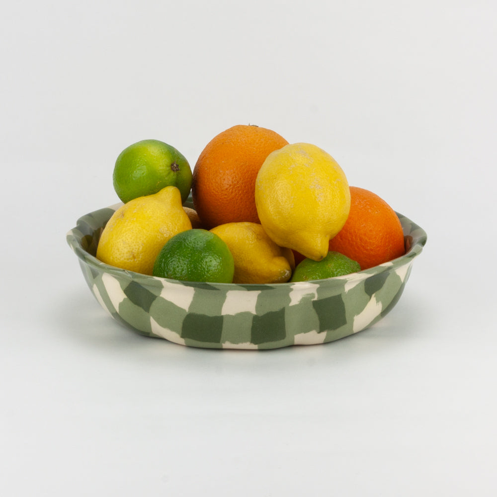 Green & White Gingham Large High Sided Bowl
