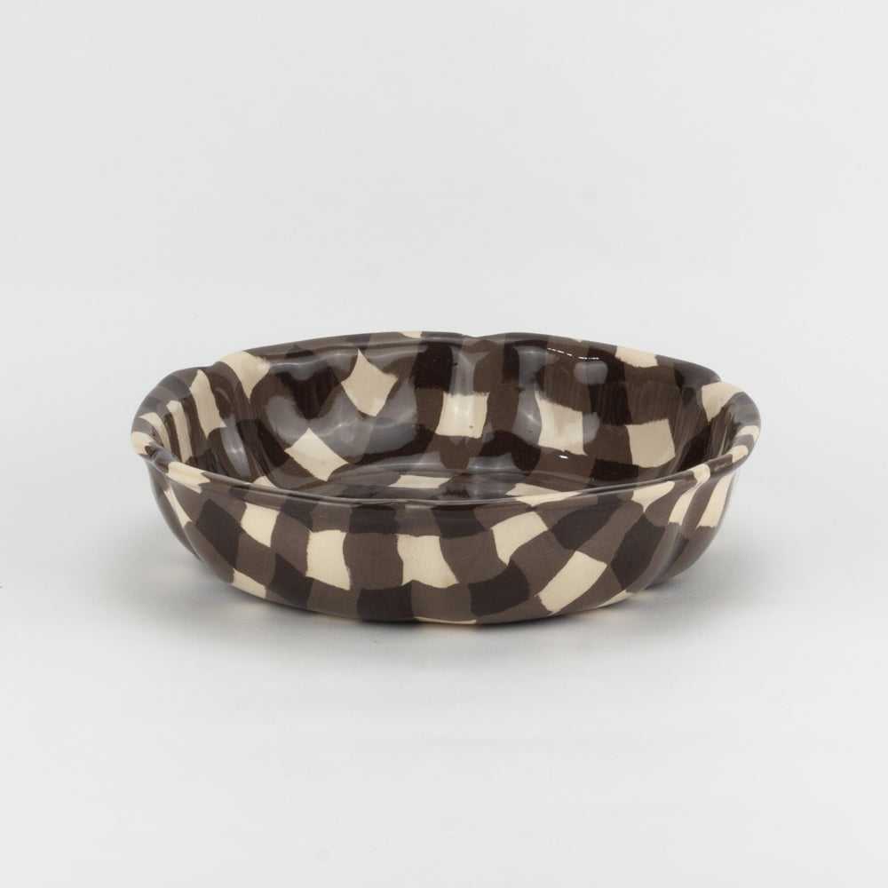 Brown & White Gingham Large High Sided Bowl