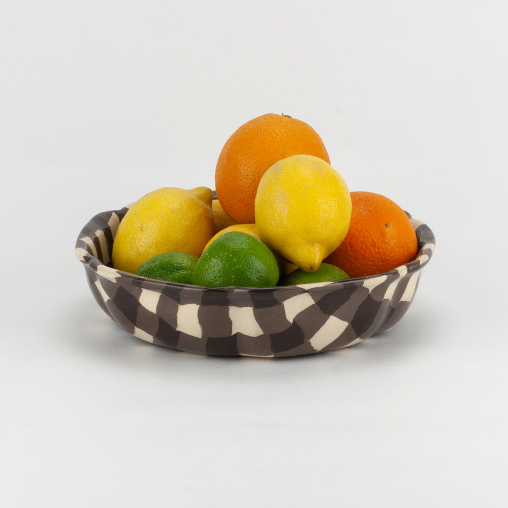 Brown & White Gingham Large High Sided Bowl
