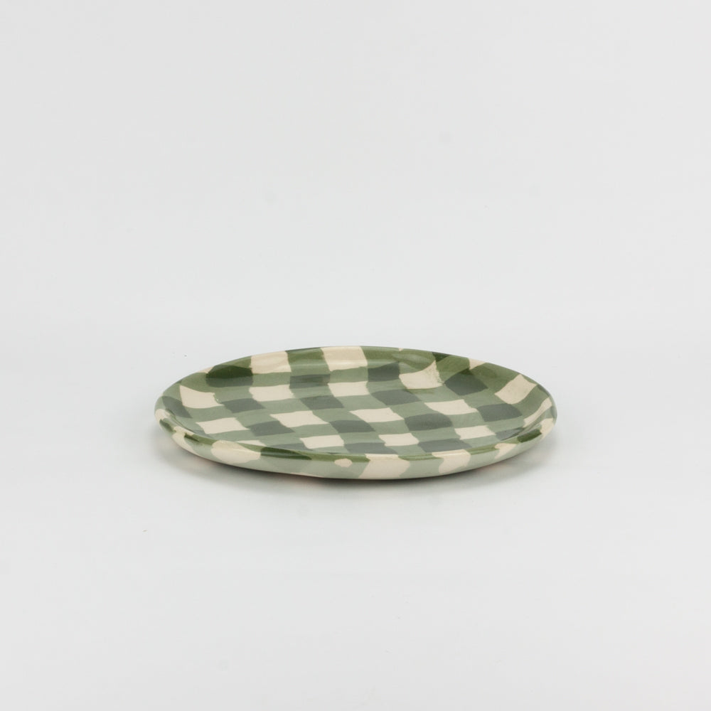 Green & White Gingham Side Plate