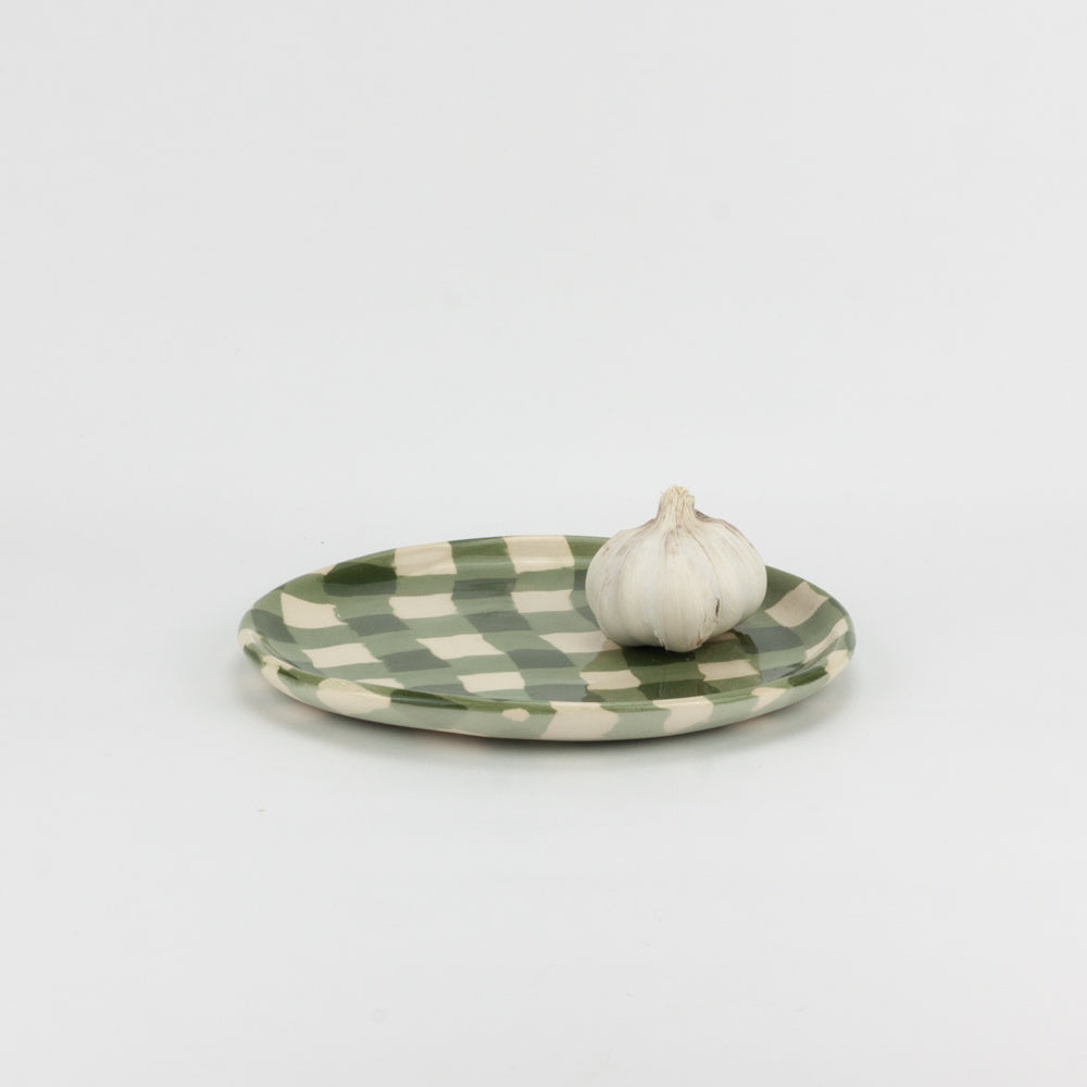 Green & White Gingham Side Plate