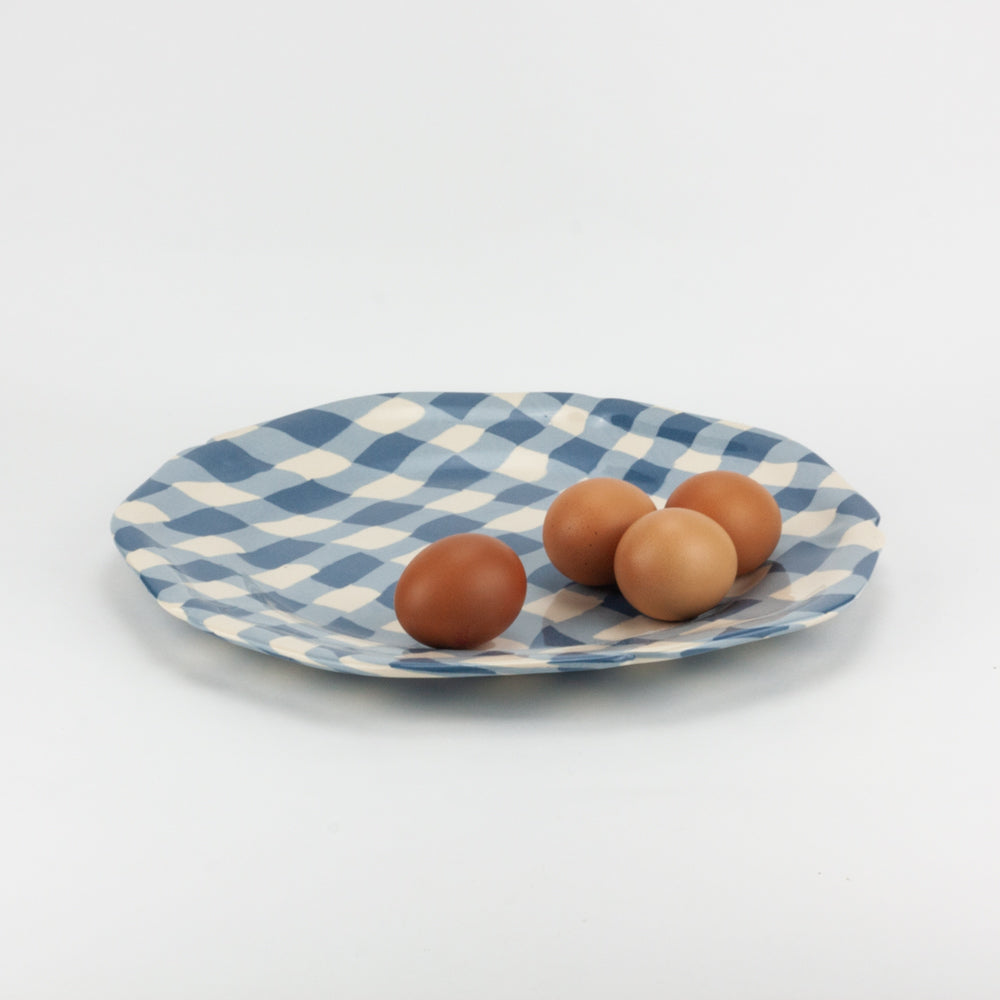 Blue & White Gingham Large Dinner Plate