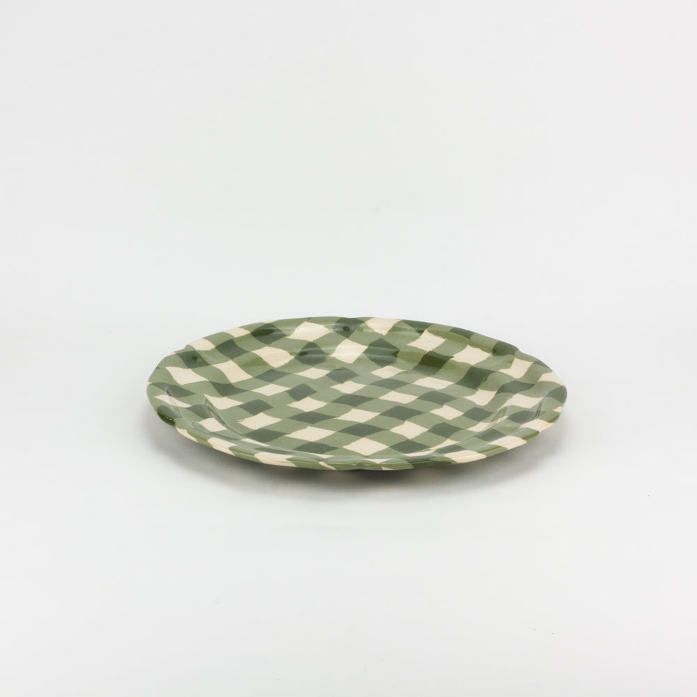 Green & White Gingham Dinner Plate
