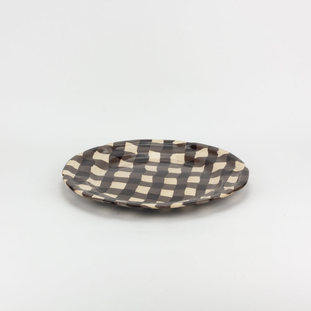 Brown & White Gingham Dinner Plate
