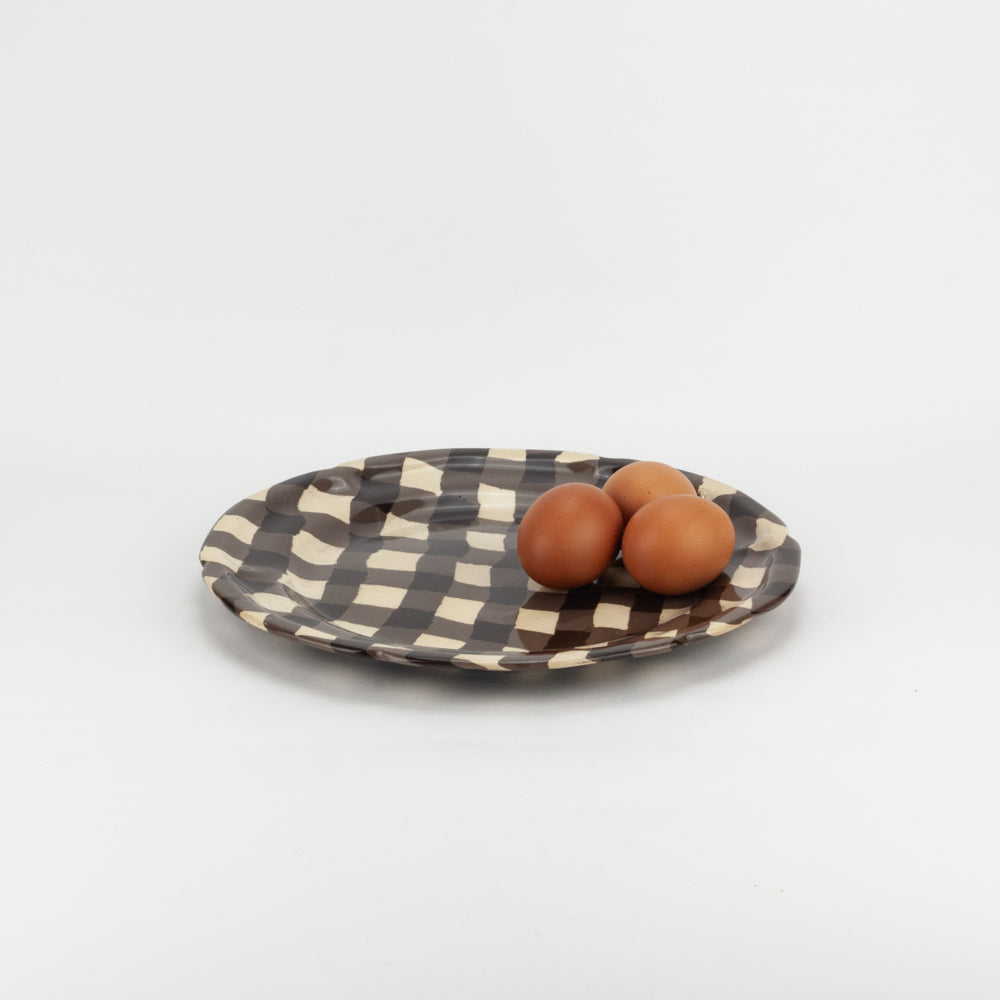 Brown & White Gingham Dinner Plate