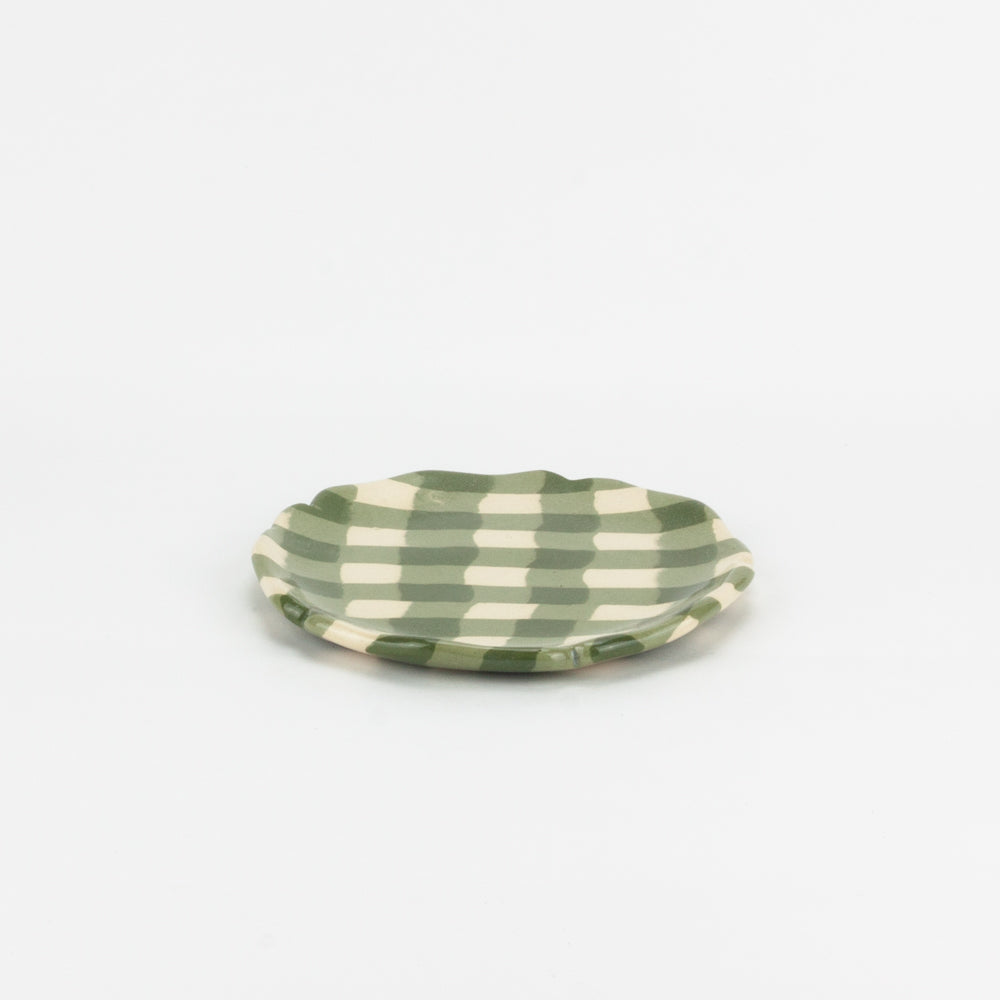Green & White Gingham Teacup and Saucer