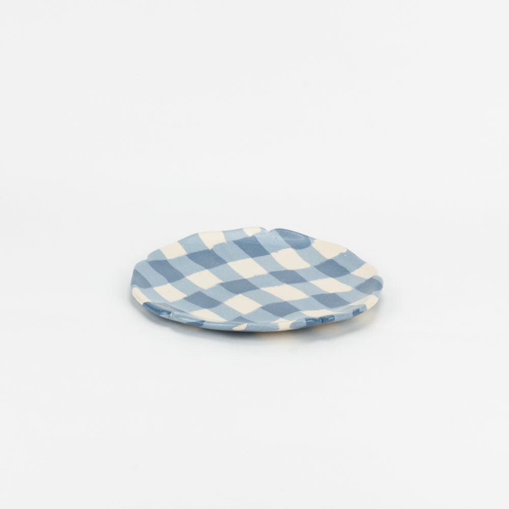 Blue & White Gingham Teacup and Saucer