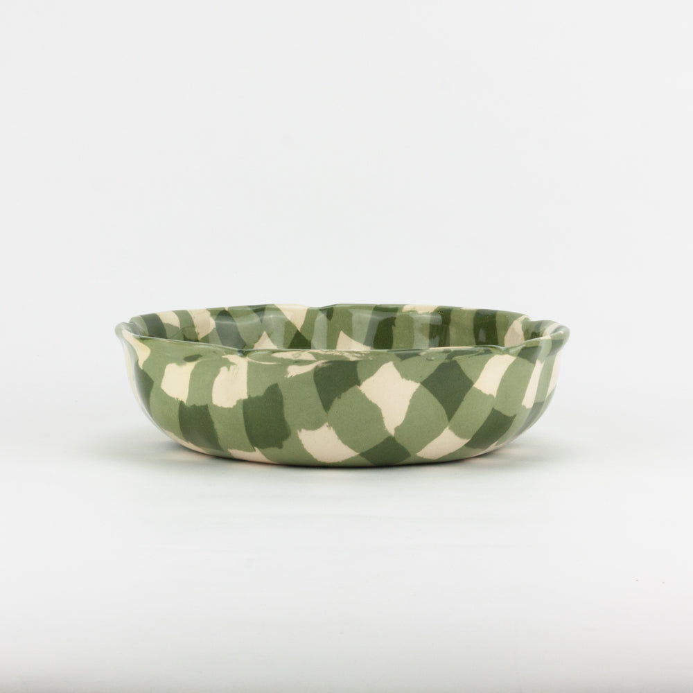 Green & White Gingham High Sided Bowl