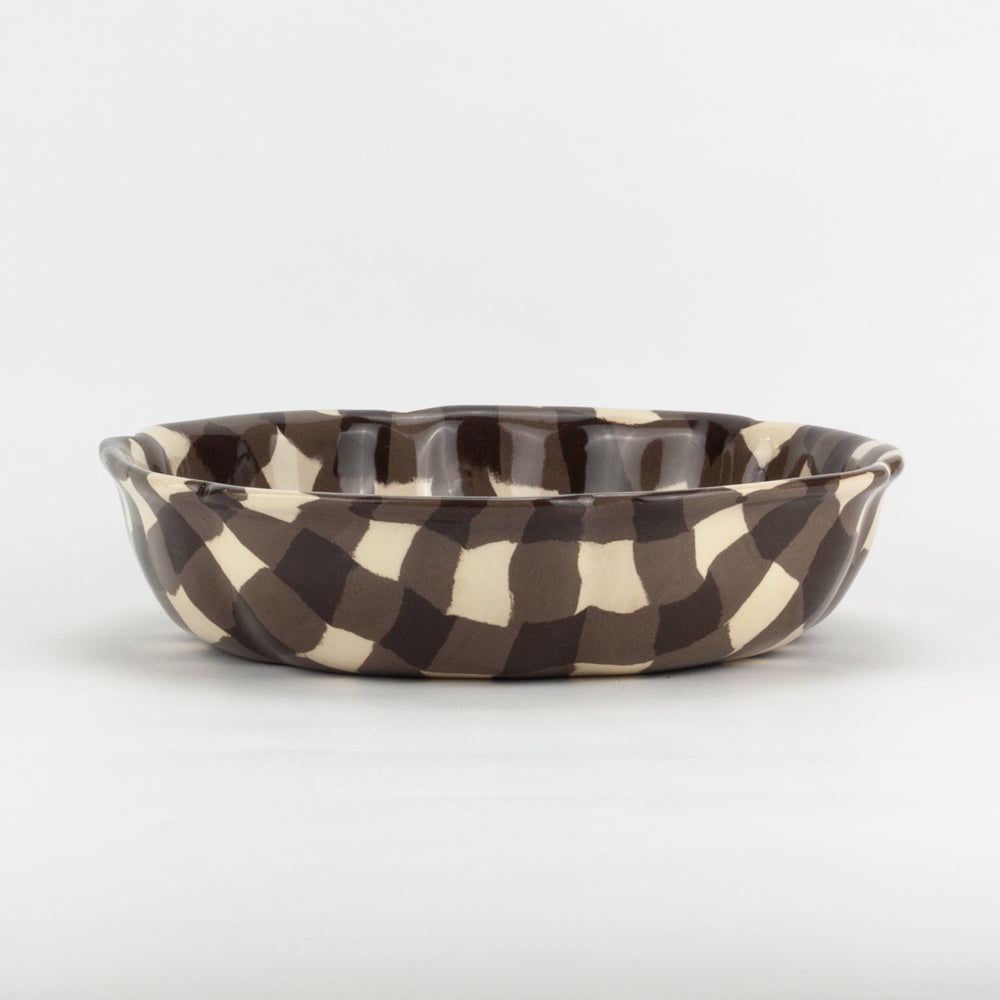 Brown & White Gingham Large High Sided Bowl
