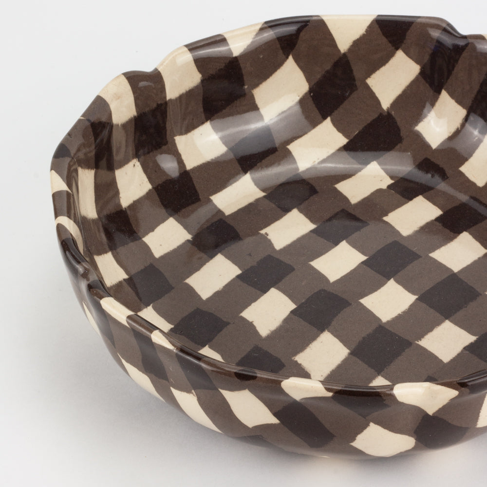 Brown & White Gingham Large High Sided Bowl