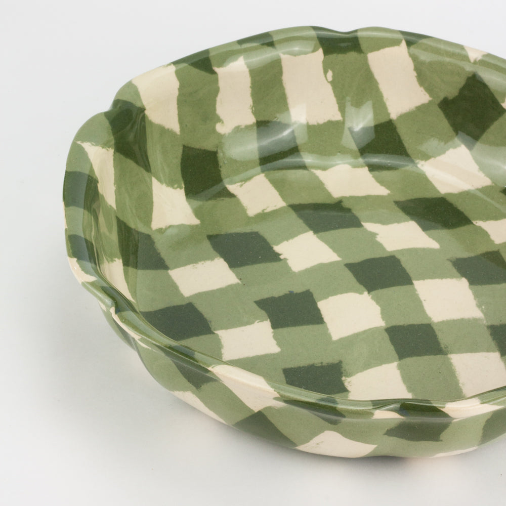 Green & White Gingham High Sided Bowl