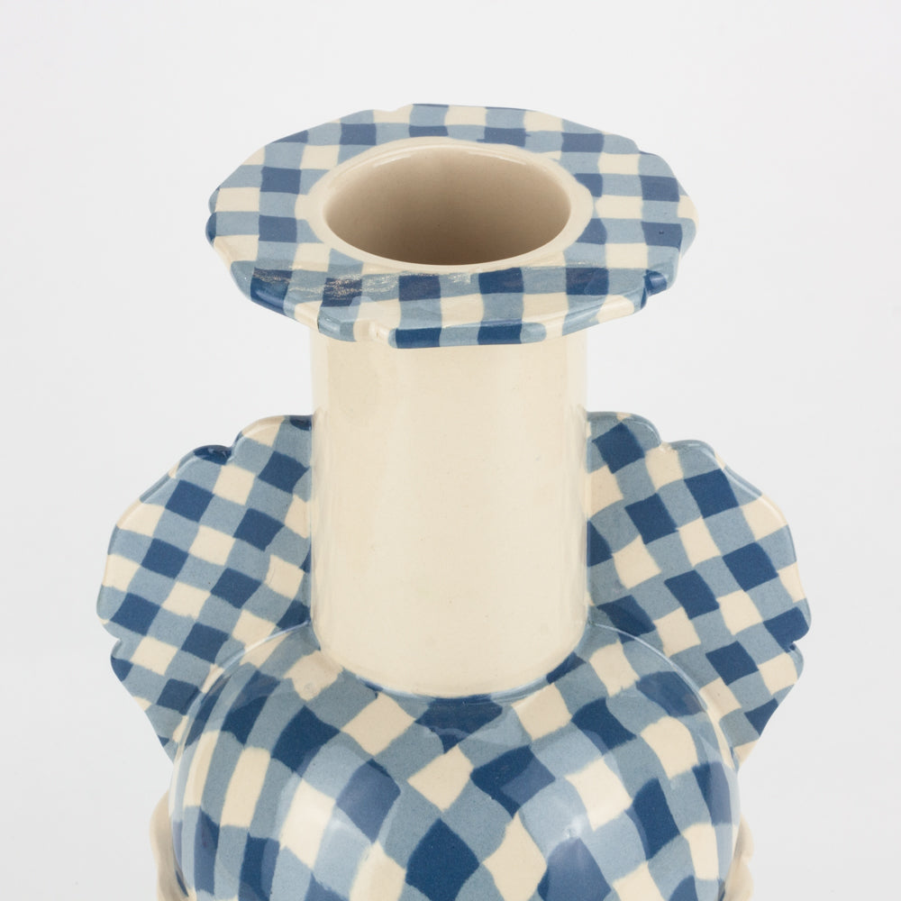 Blue & White Gingham Pavlova Vase