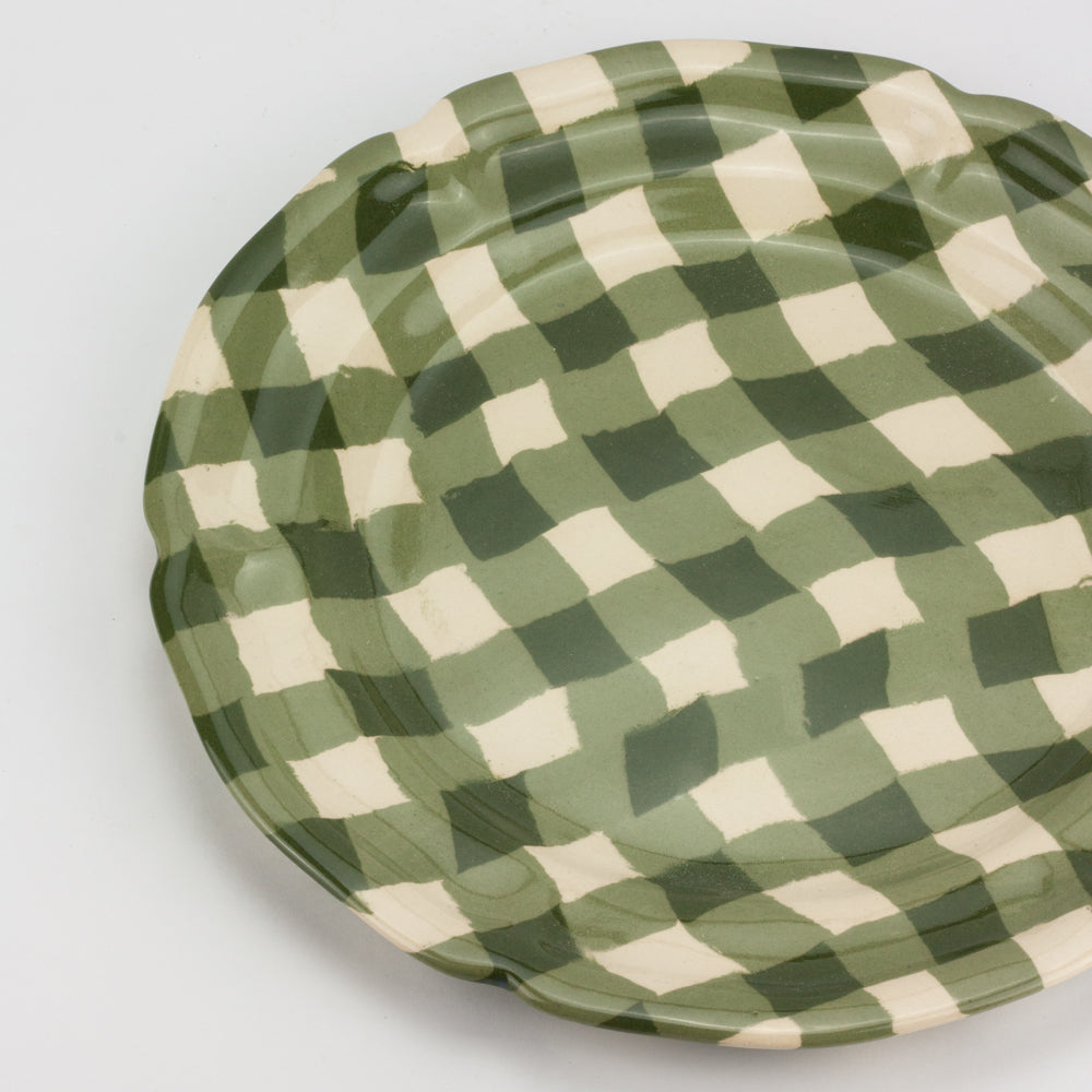 Green & White Gingham Large Dinner Plate