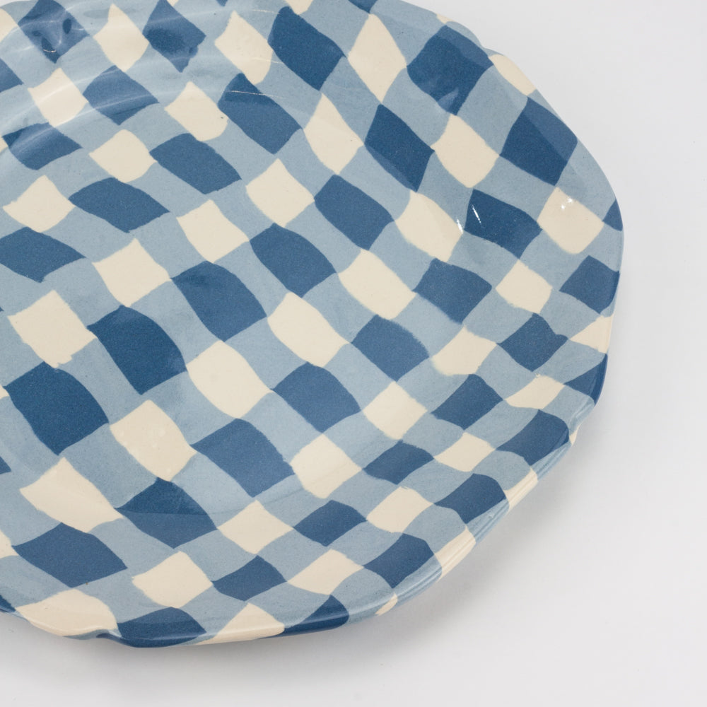Blue & White Gingham Large Dinner Plate