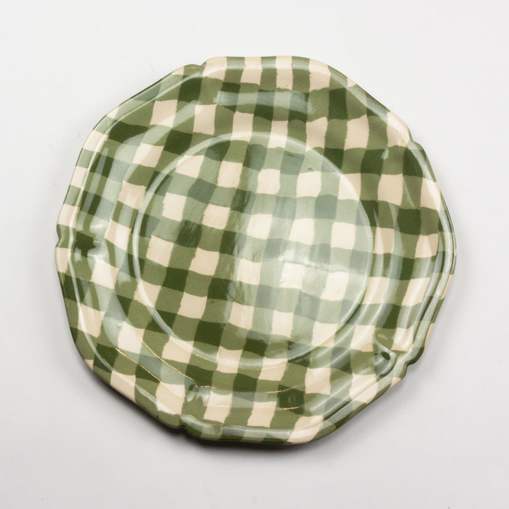 Green & White Gingham Large Dinner Plate