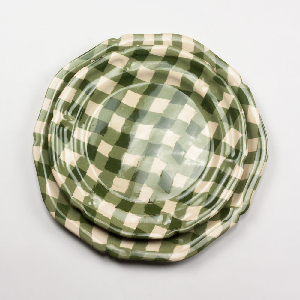 Green & White Gingham Large Dinner Plate