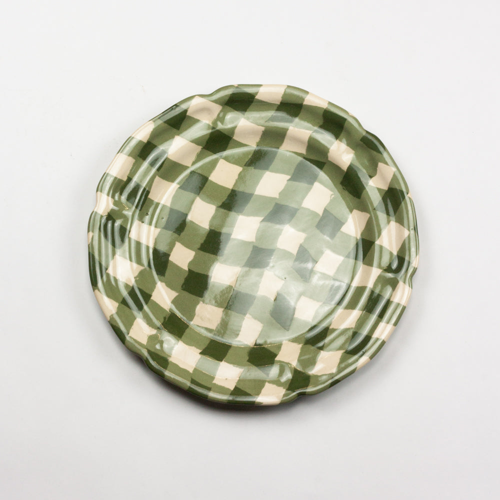 Green & White Gingham Dinner Plate