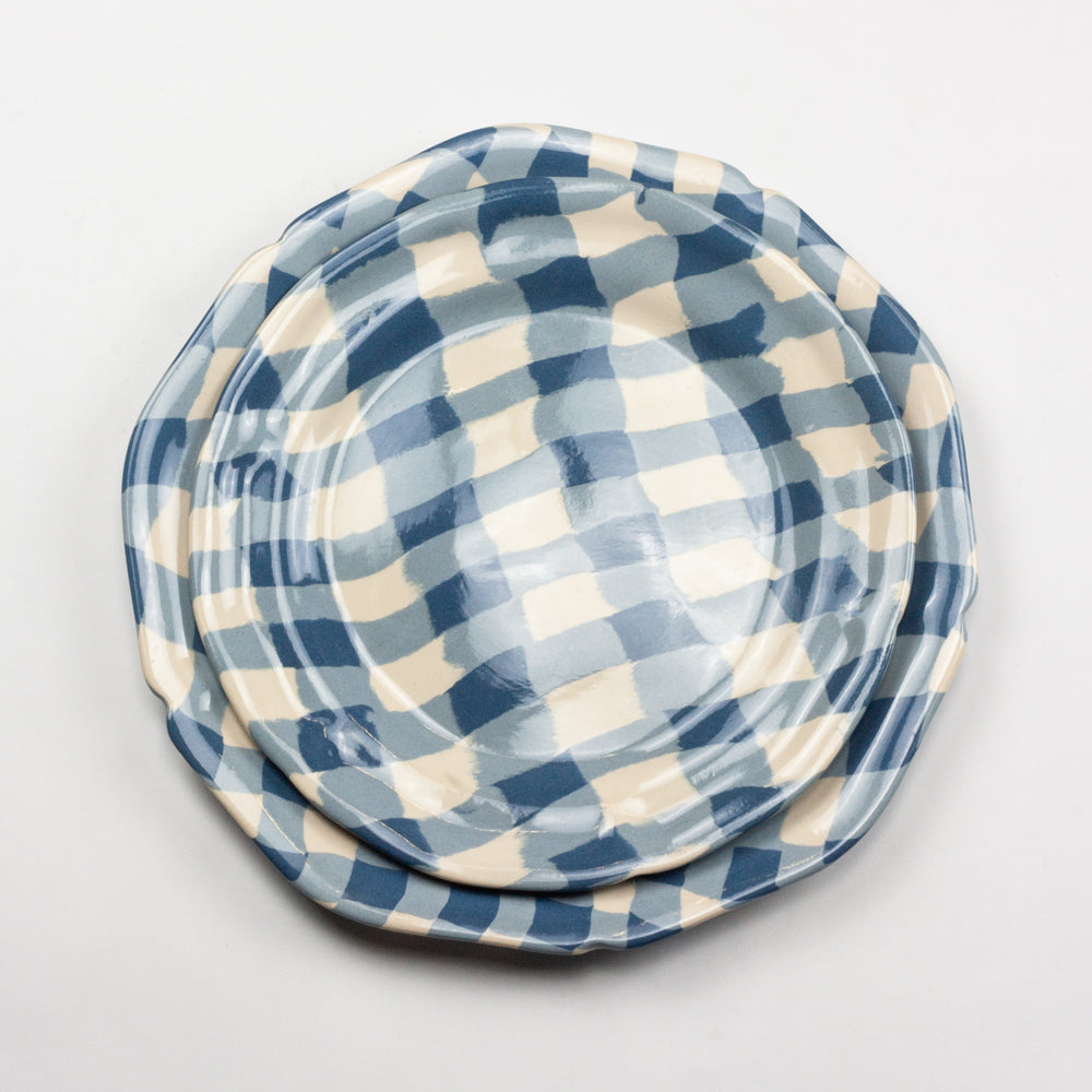 Blue & White Gingham Large Dinner Plate