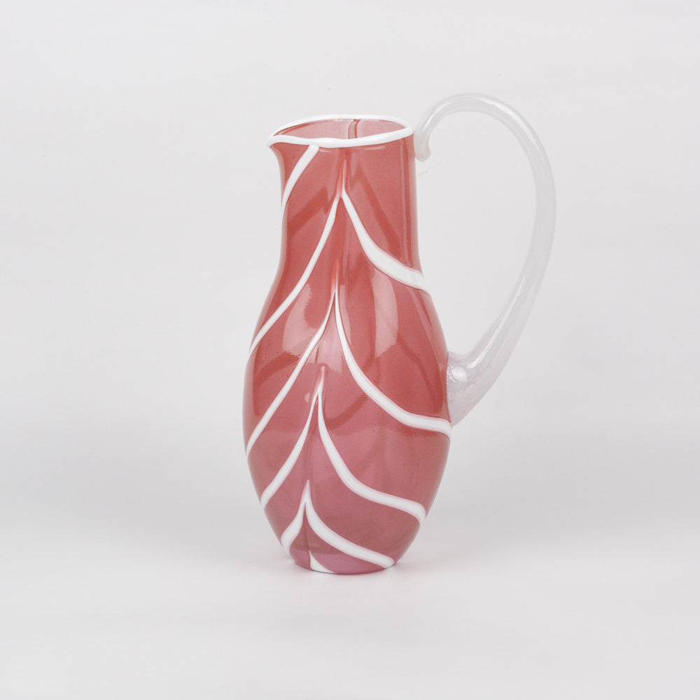 Pink & White Swirl Glass Pitcher