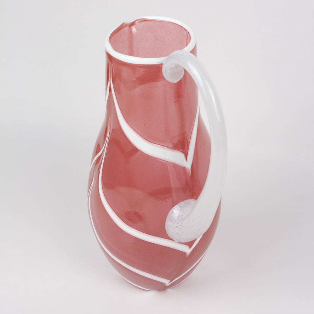Pink & White Swirl Glass Pitcher