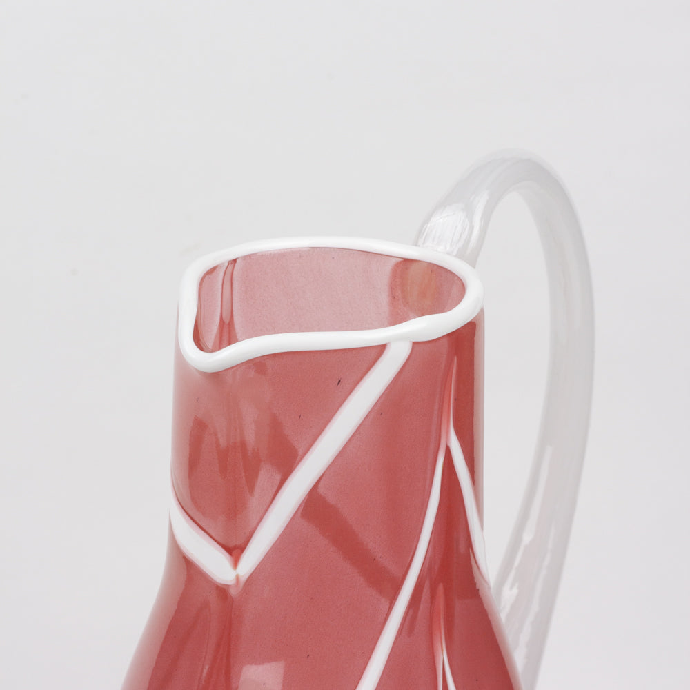 Pink & White Swirl Glass Pitcher